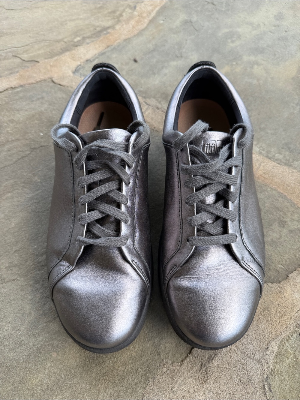 FitFlop Rally Metallic Gray Casual Lace-Up Sneakers